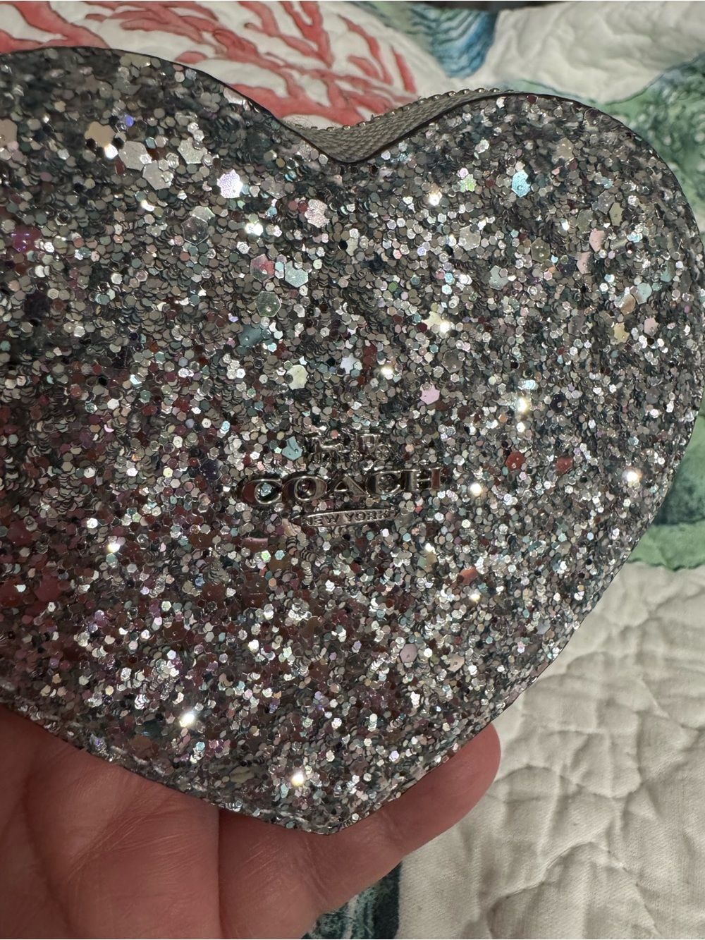 COACH Heart Coin Pouch in Silver Glitter - Picture 5 of 7